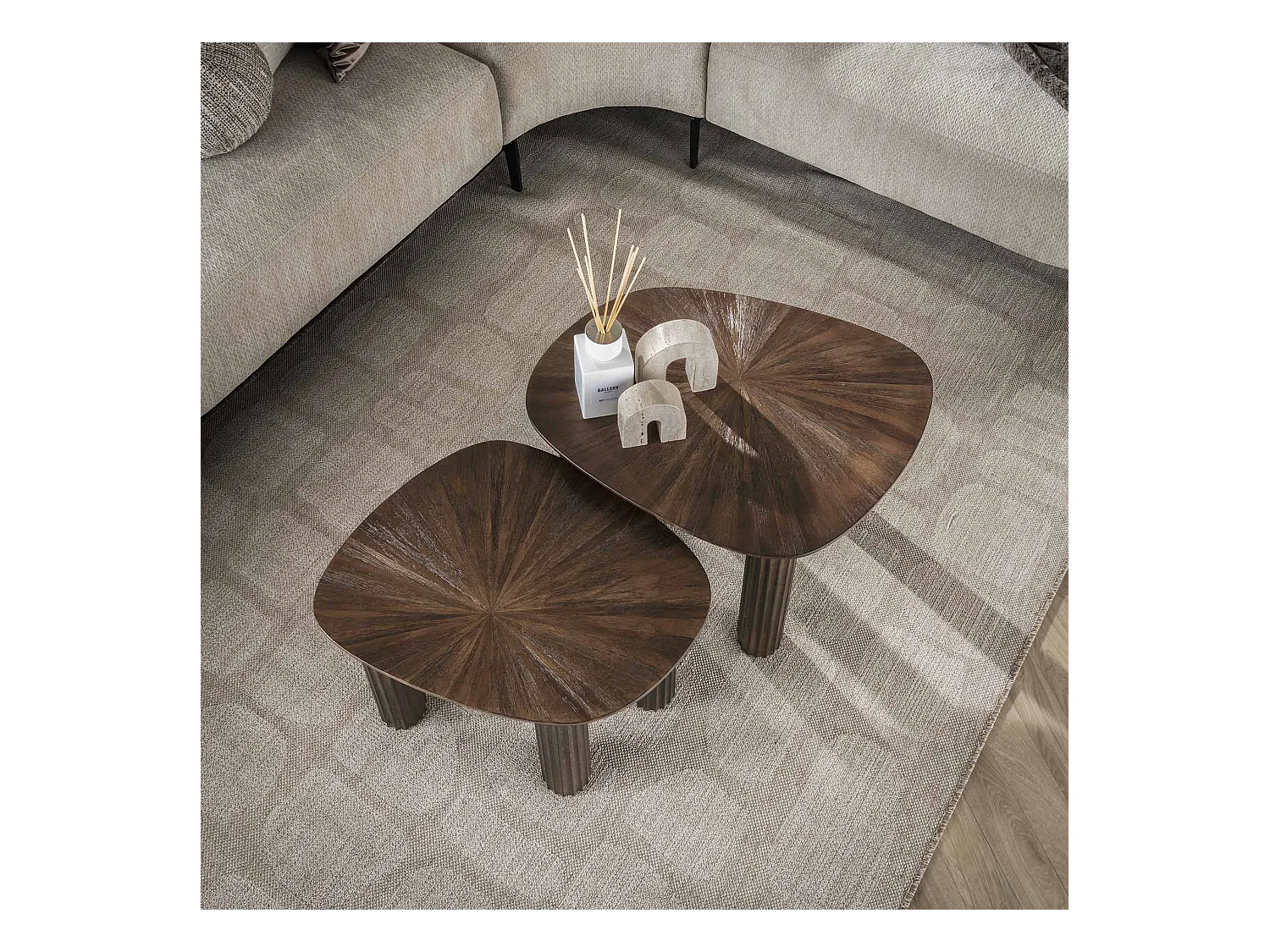 Table basse triangulaire Maya en teck - Teck brun rouille - Lot de 2