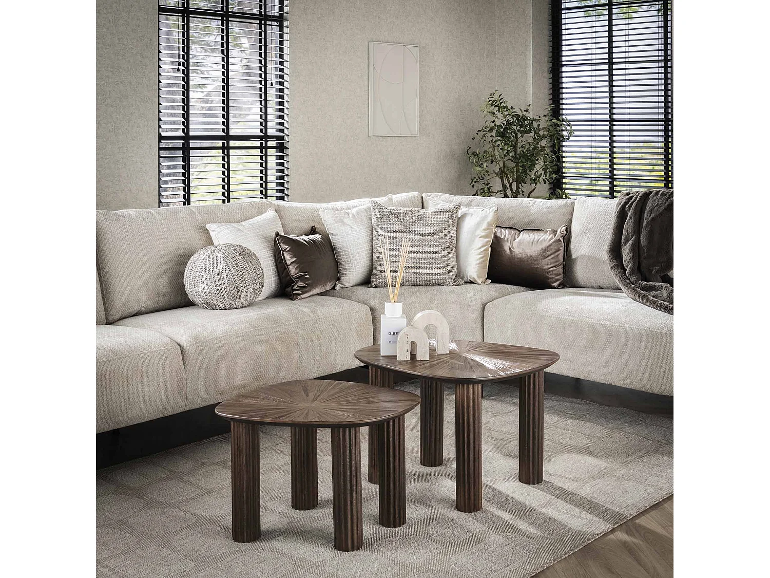 Table basse triangulaire Maya en teck - Teck brun rouille - Lot de 2