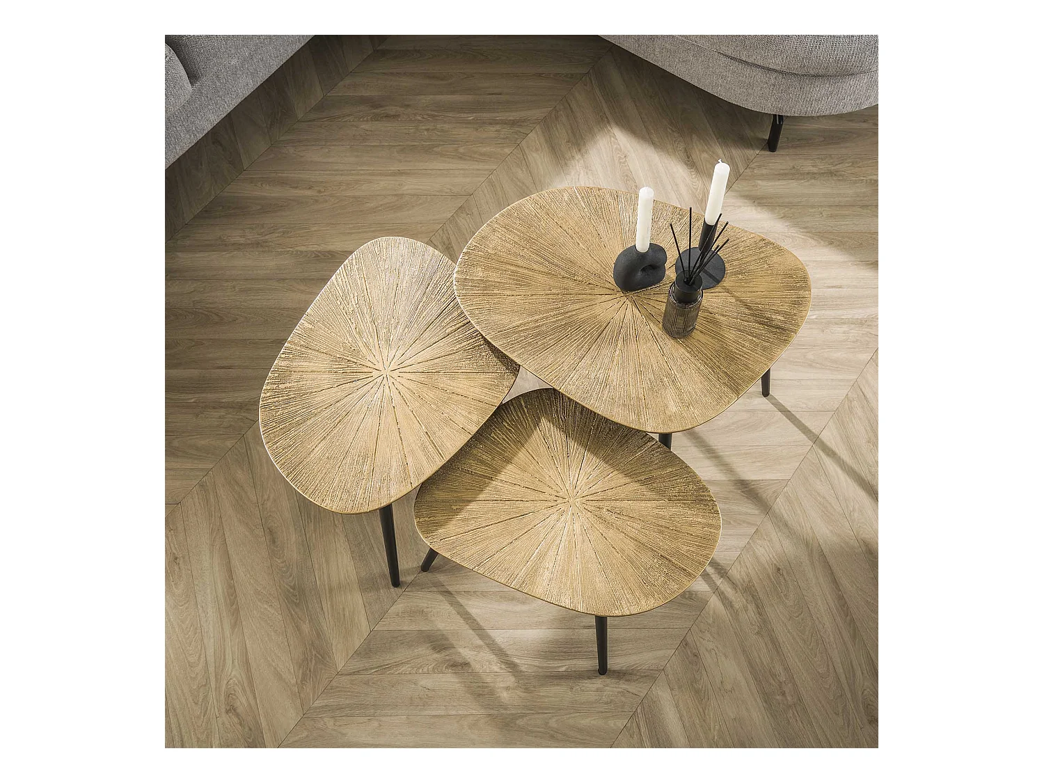 Ensemble de 3 tables basses carrées Ray - Bronze/Métal doré