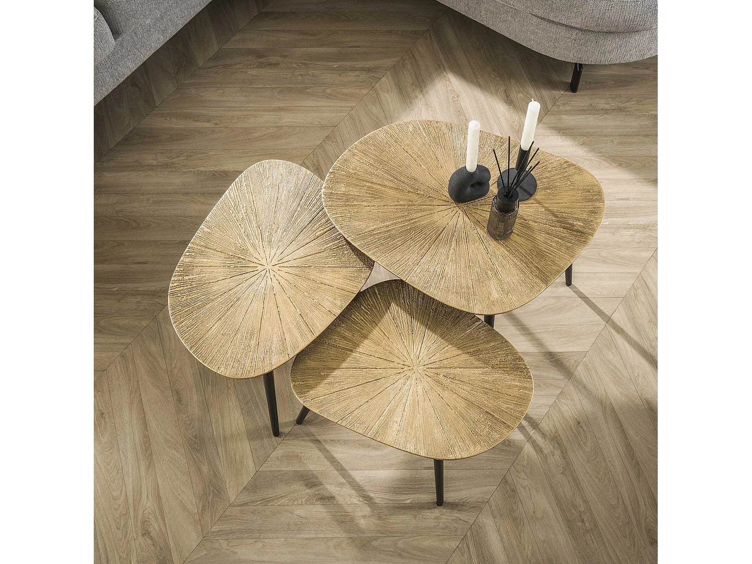 Ensemble de 3 tables basses carrées Ray - Bronze/Métal doré