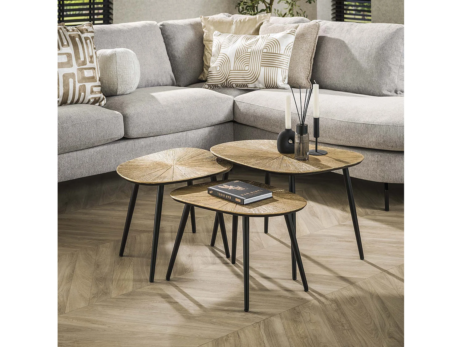 Ensemble de 3 tables basses carrées Ray - Bronze/Métal doré