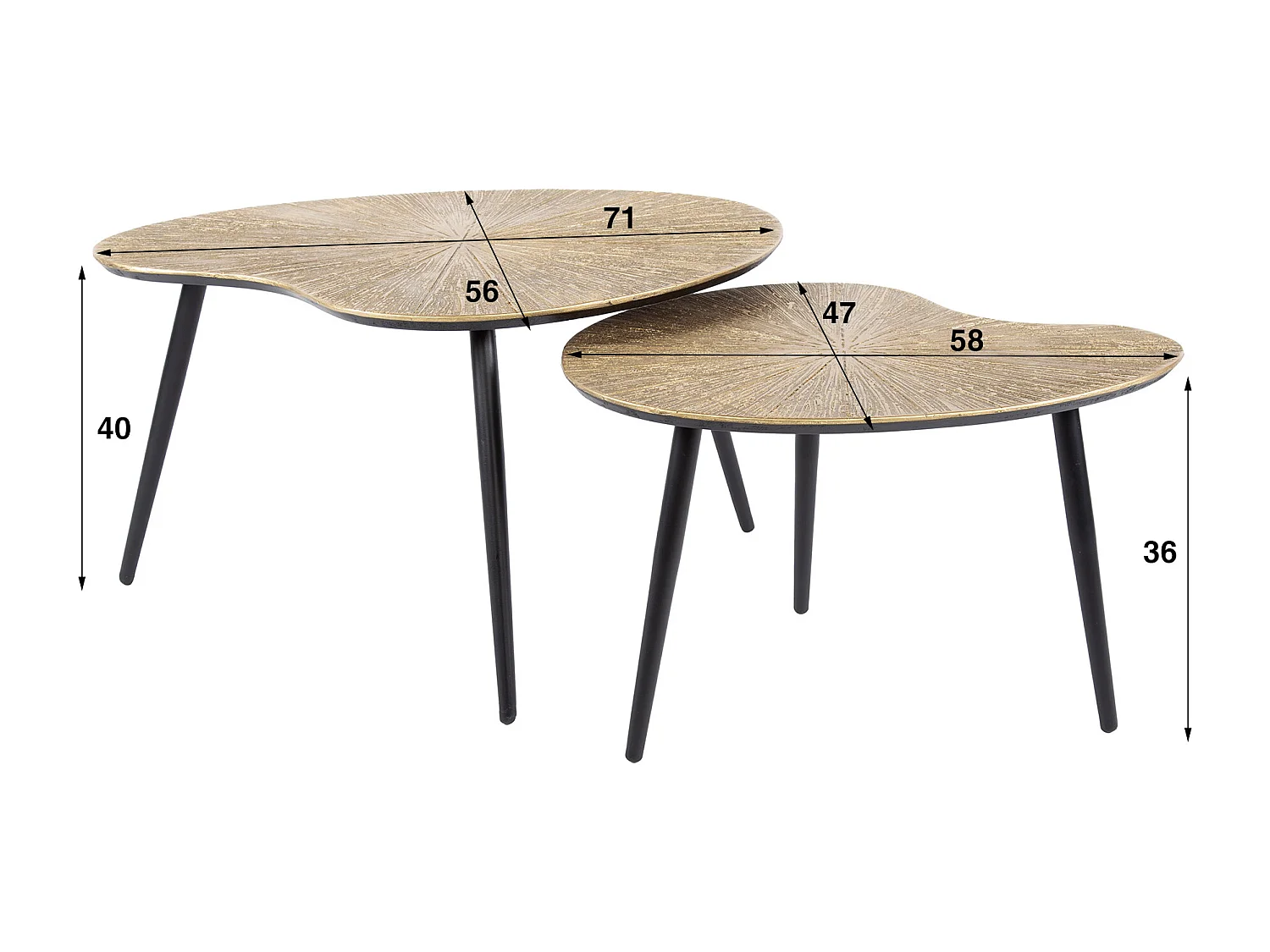 Ensemble de 2 tables basses en forme de haricot - Bronze/métal doré