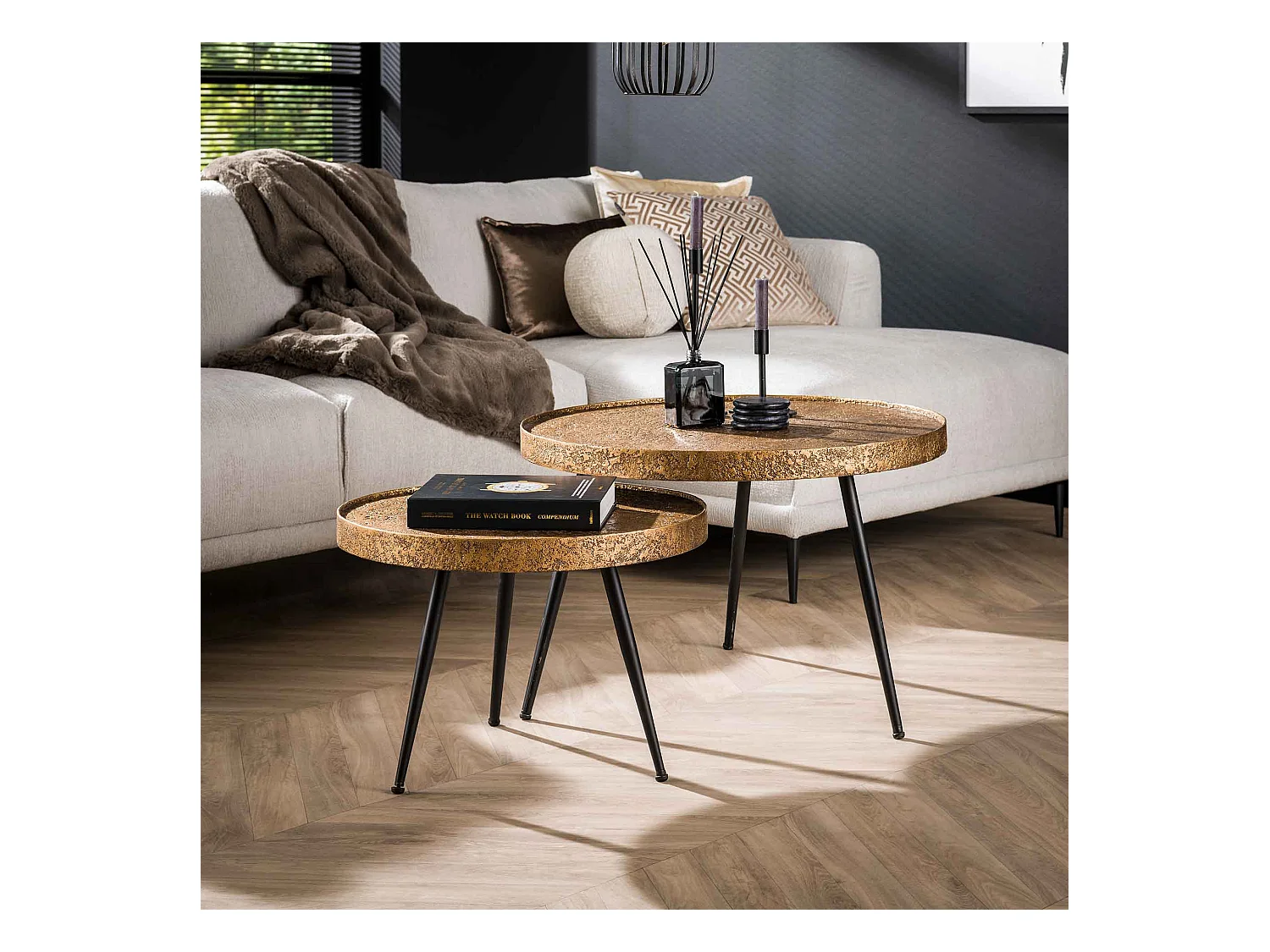 Table basse ronde métallique - Couleur or - Lot de 2