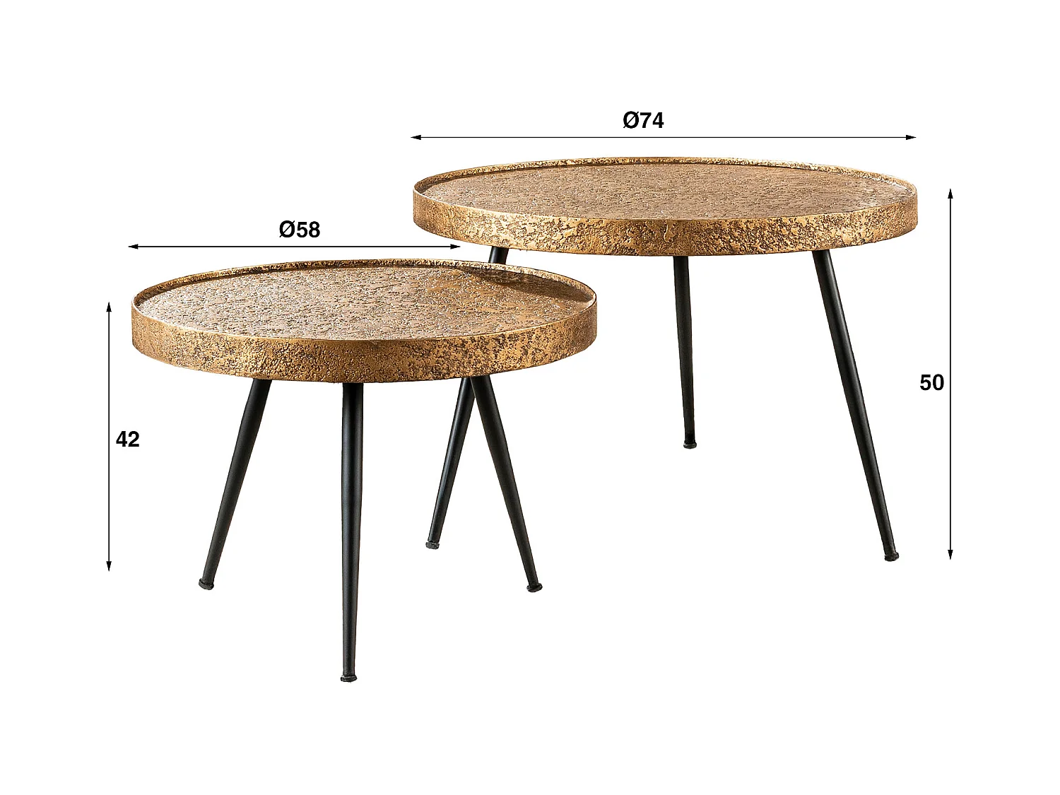 Table basse ronde métallique - Couleur or - Lot de 2