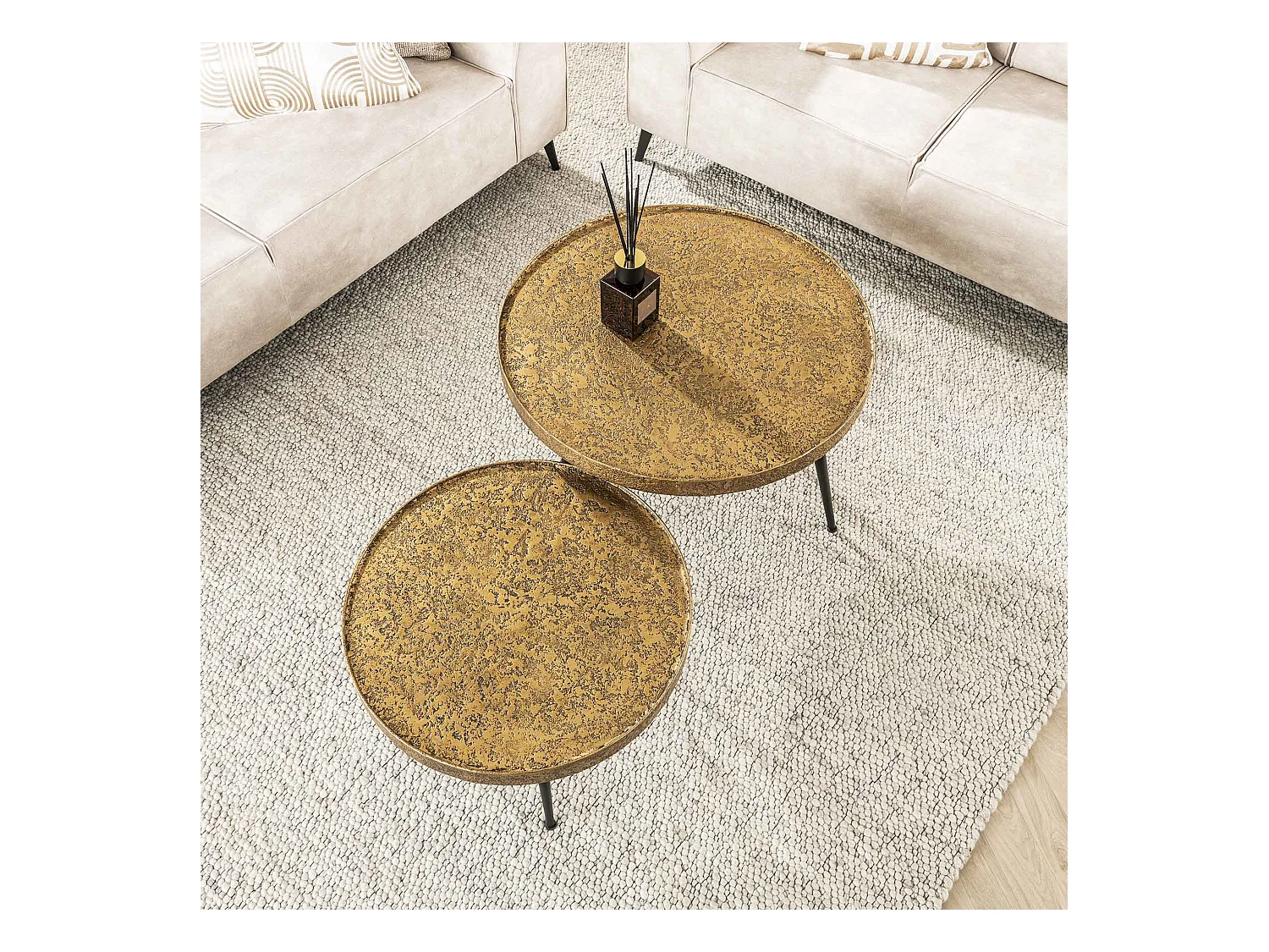 Table basse ronde métallique - Couleur or - Lot de 2