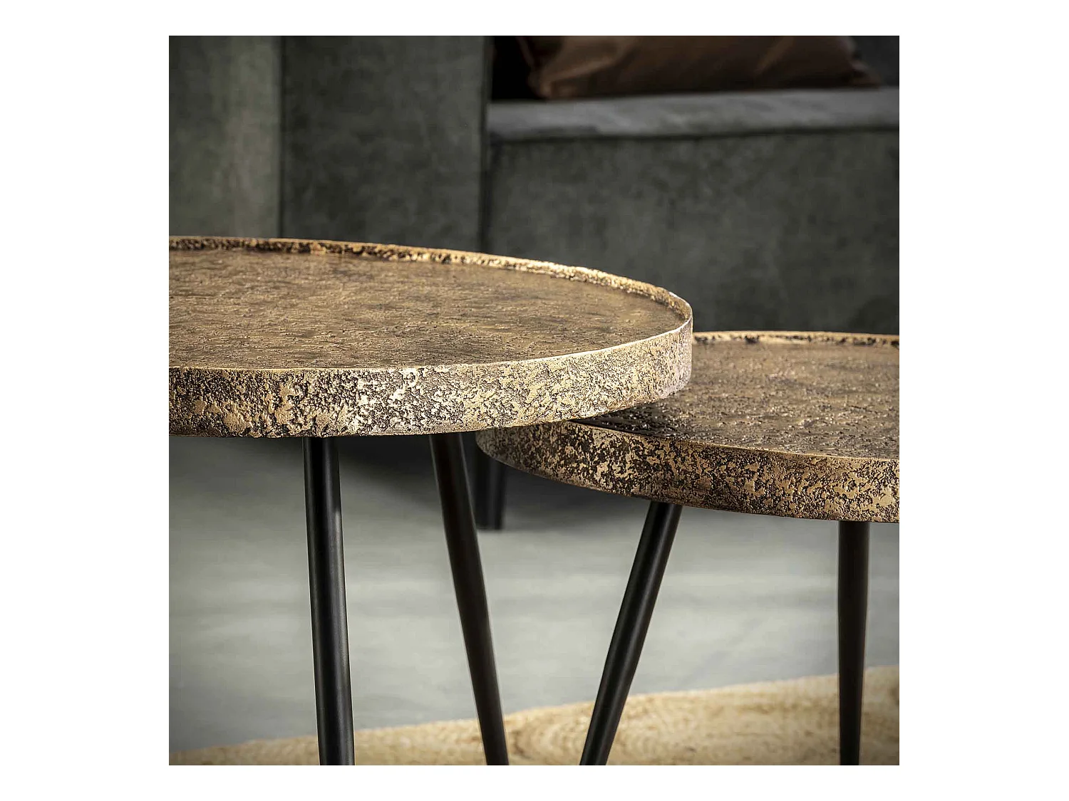 Table basse ronde métallique - Couleur or - Lot de 2