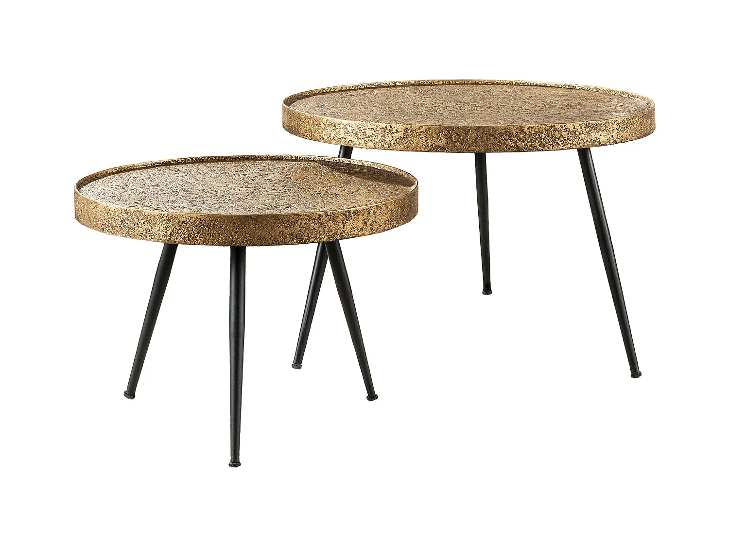 Table basse ronde métallique - Couleur or - Lot de 2