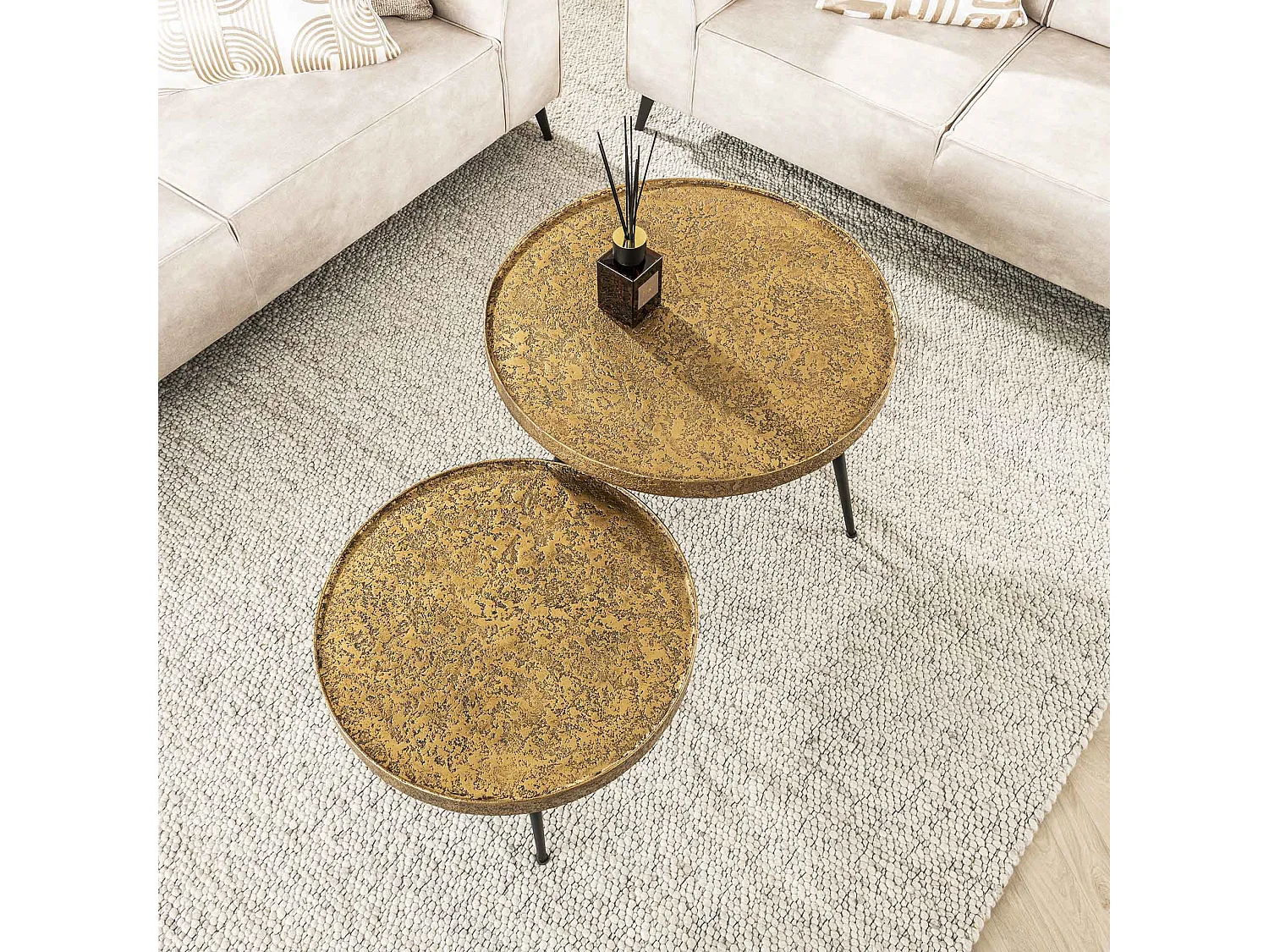 Table basse ronde métallique - Couleur or - Lot de 2