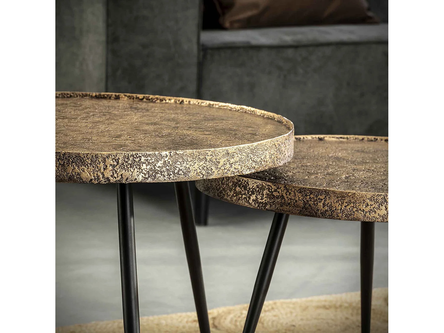 Table basse ronde métallique - Couleur or - Lot de 2