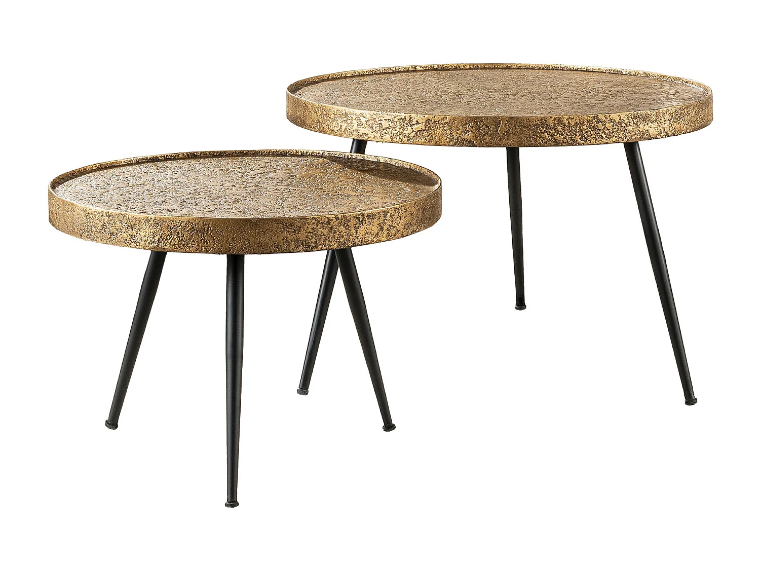 Table basse ronde métallique - Couleur or - Lot de 2