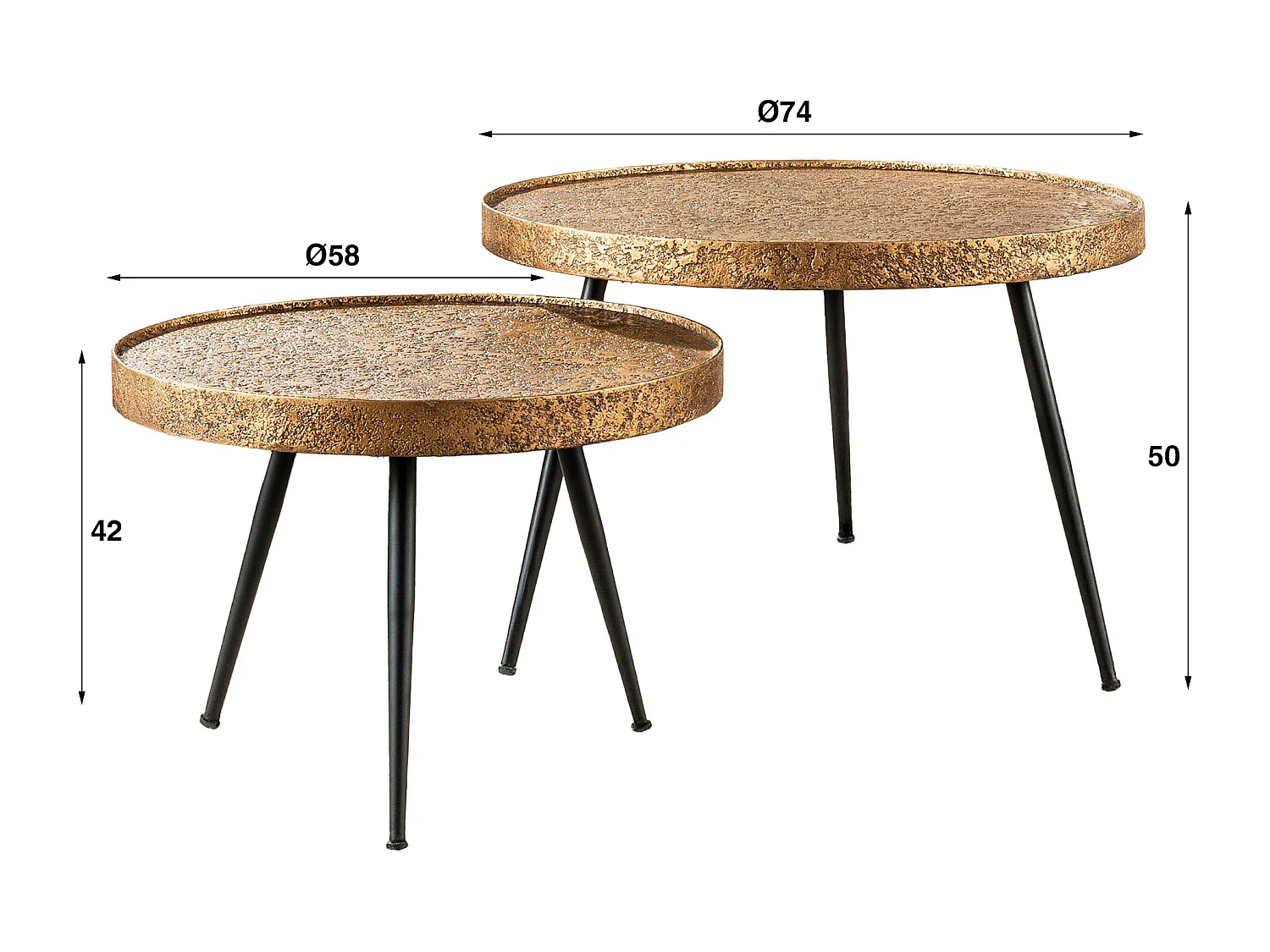 Table basse ronde métallique - Couleur or - Lot de 2