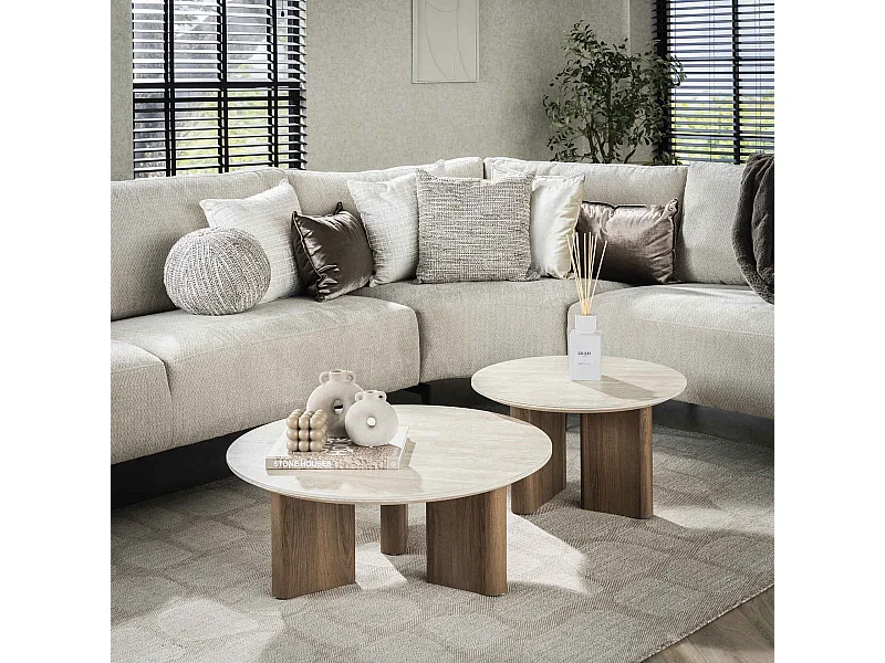 Salontafel Romano Rechthoekige Poot - Keramisch Travertin - Set van 2