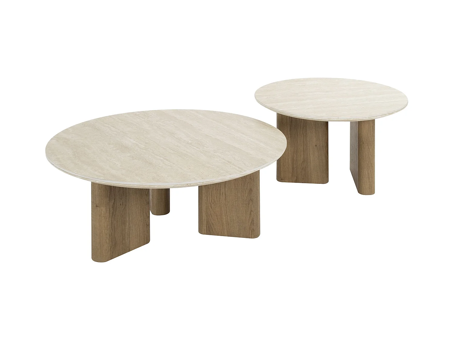 Table basse Romano à pieds rectangulaires - Céramique travertin - Lot de 2