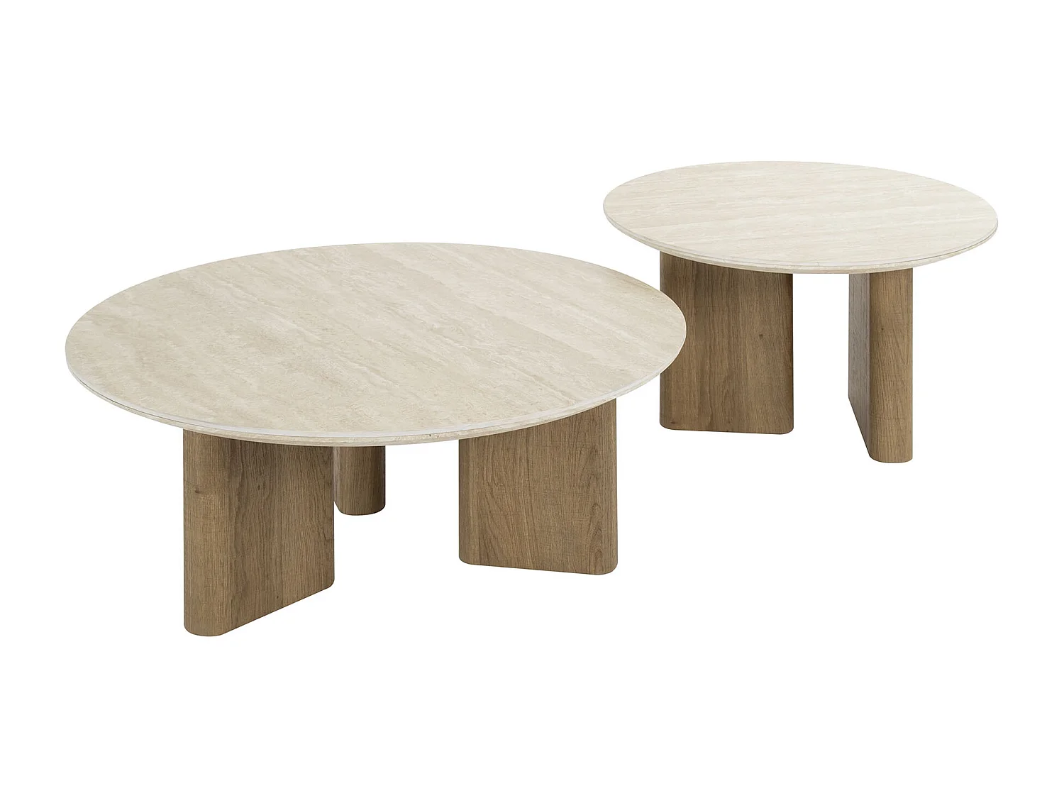 Table basse Romano à pieds rectangulaires - Céramique travertin - Lot de 2