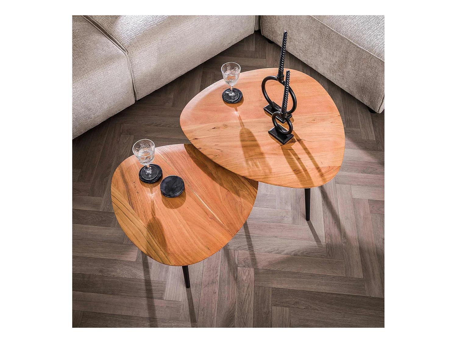 Mesa de centro Triangle Organic - Madera maciza de acacia - Juego de 2