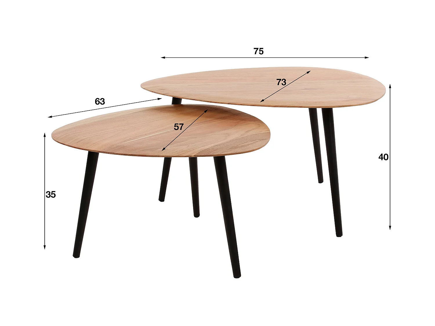 Mesa de centro Triangle Organic - Madera maciza de acacia - Juego de 2