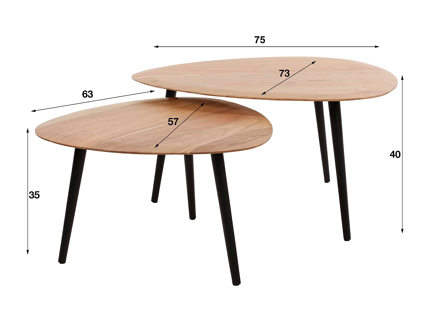 Table basse Triangle Organic - Bois d'acacia massif - Lot de 2