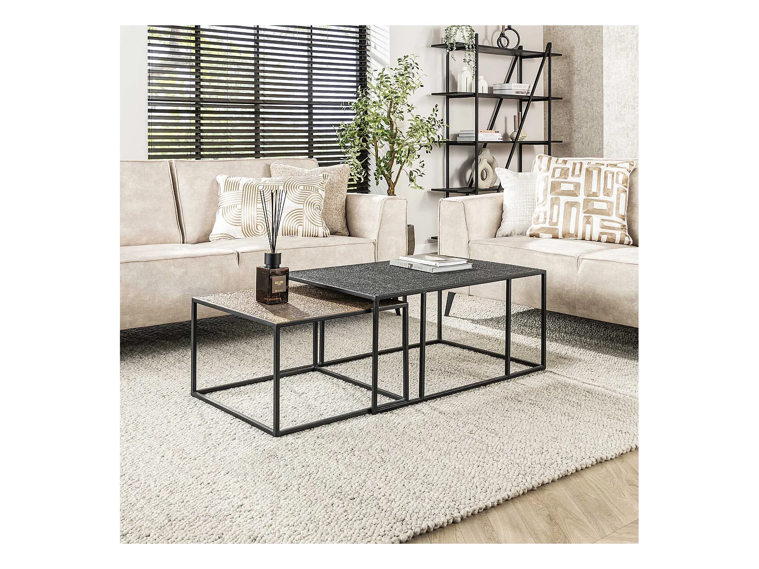 Table basse Iron Metallic - Gris - Lot de 2