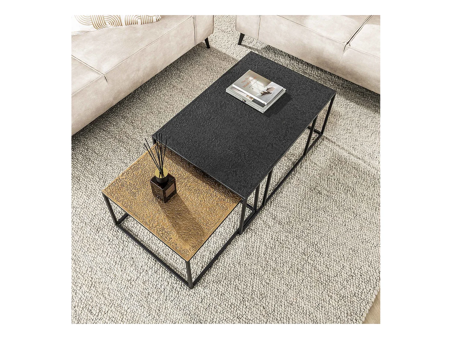 Table basse Iron Metallic - Gris - Lot de 2