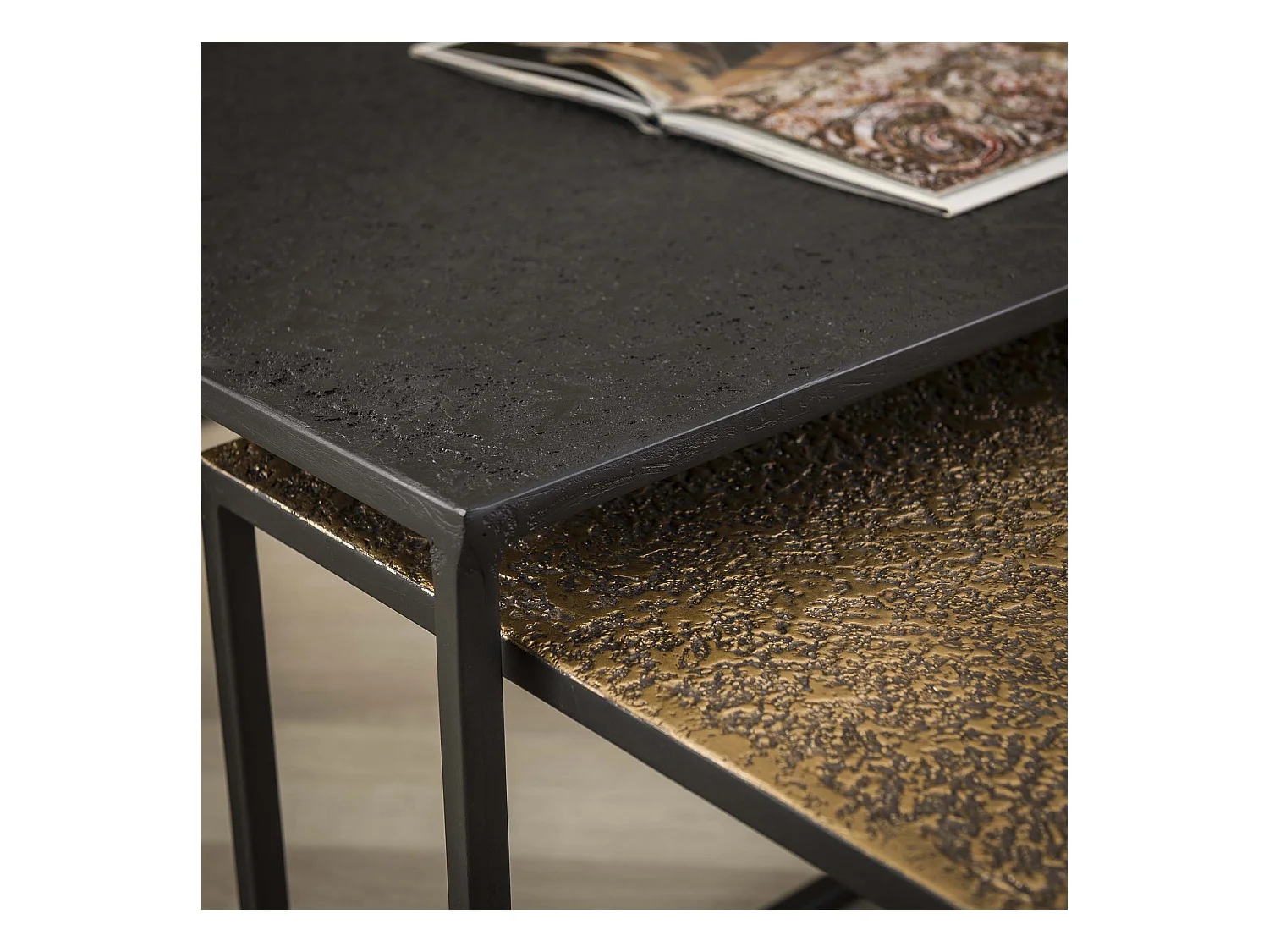 Table basse Iron Metallic - Gris - Lot de 2