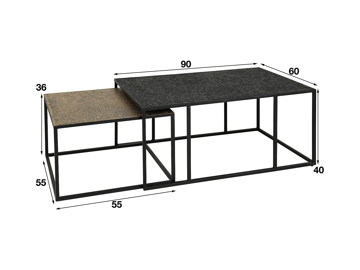 Table basse Iron Metallic - Gris - Lot de 2