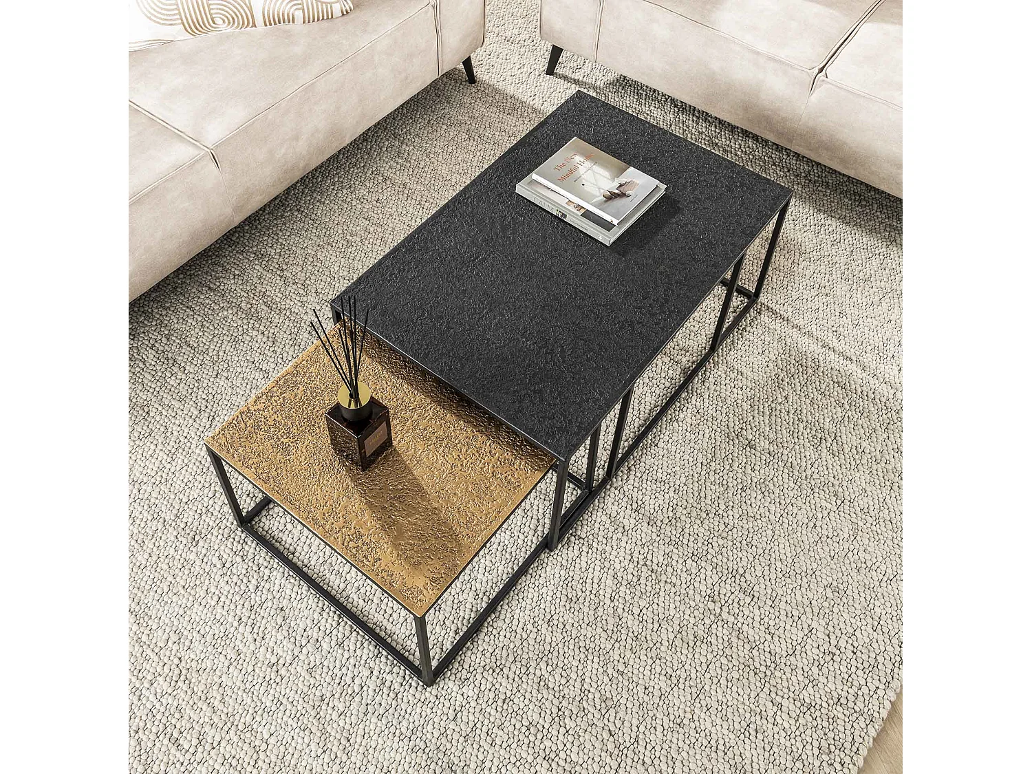 Table basse Iron Metallic - Gris - Lot de 2