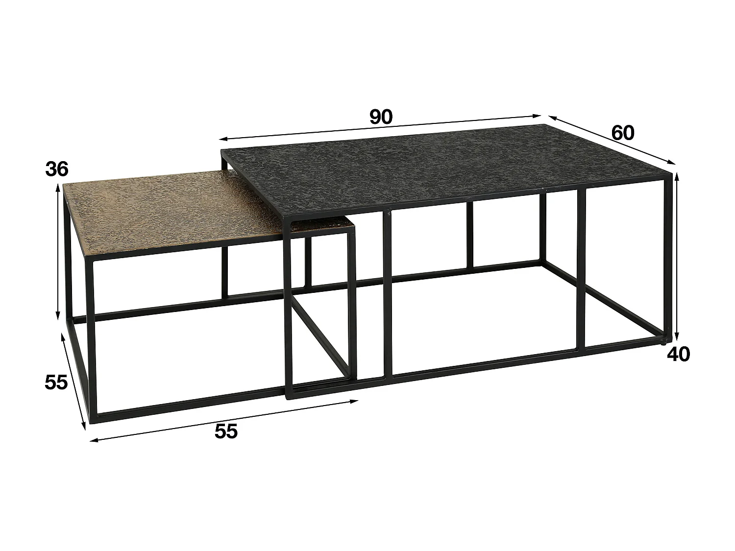 Table basse Iron Metallic - Gris - Lot de 2