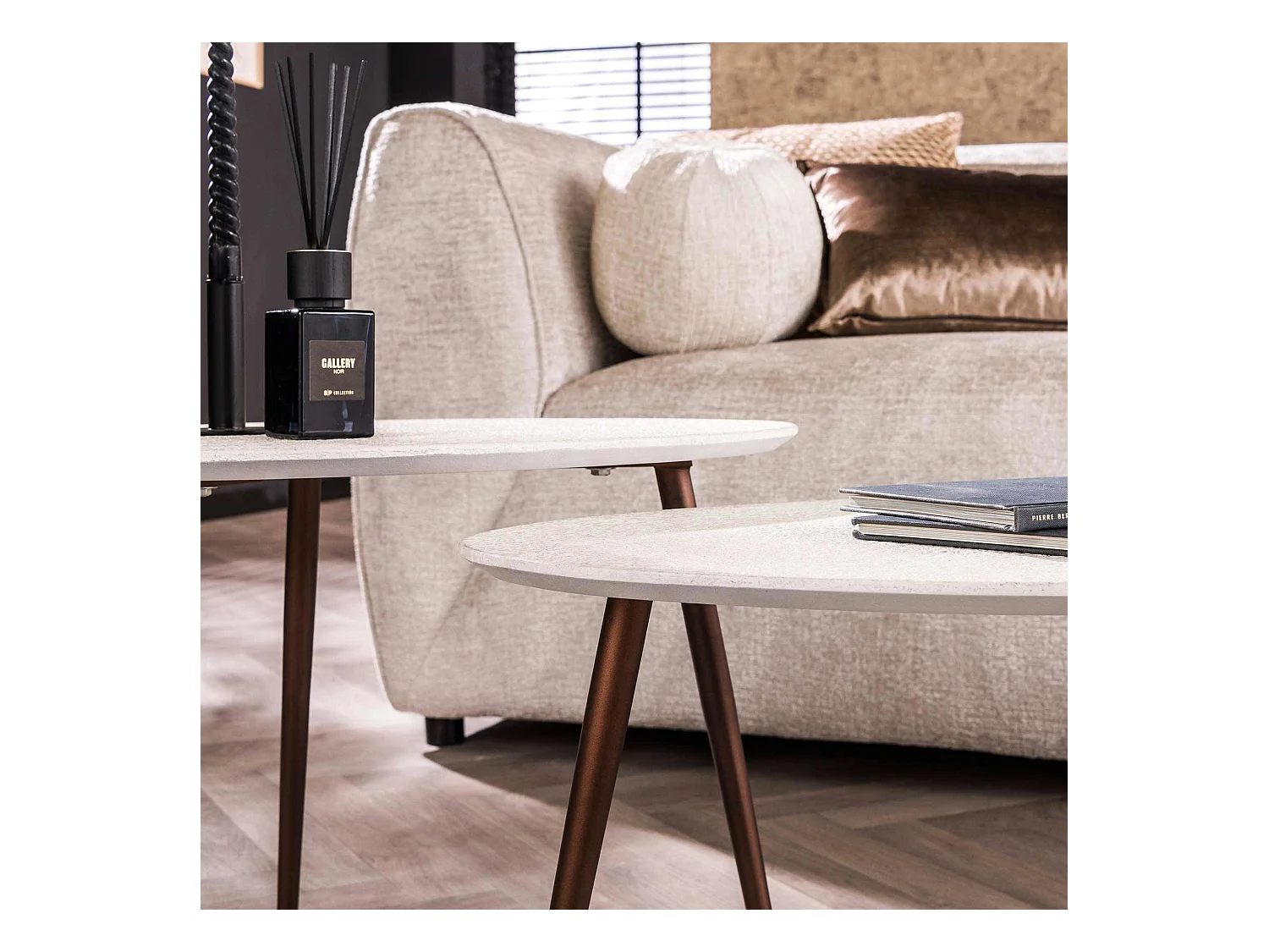 Mesa de centro de piedra y mármol compuesto - Juego de 2