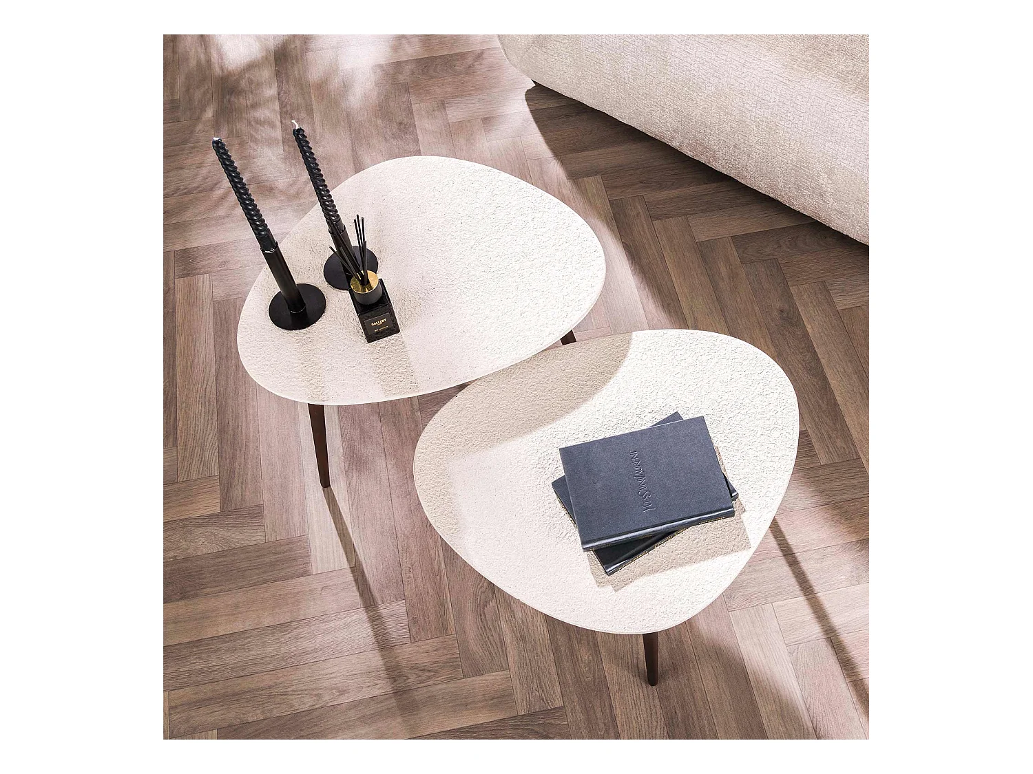 Mesa de centro de piedra y mármol compuesto - Juego de 2