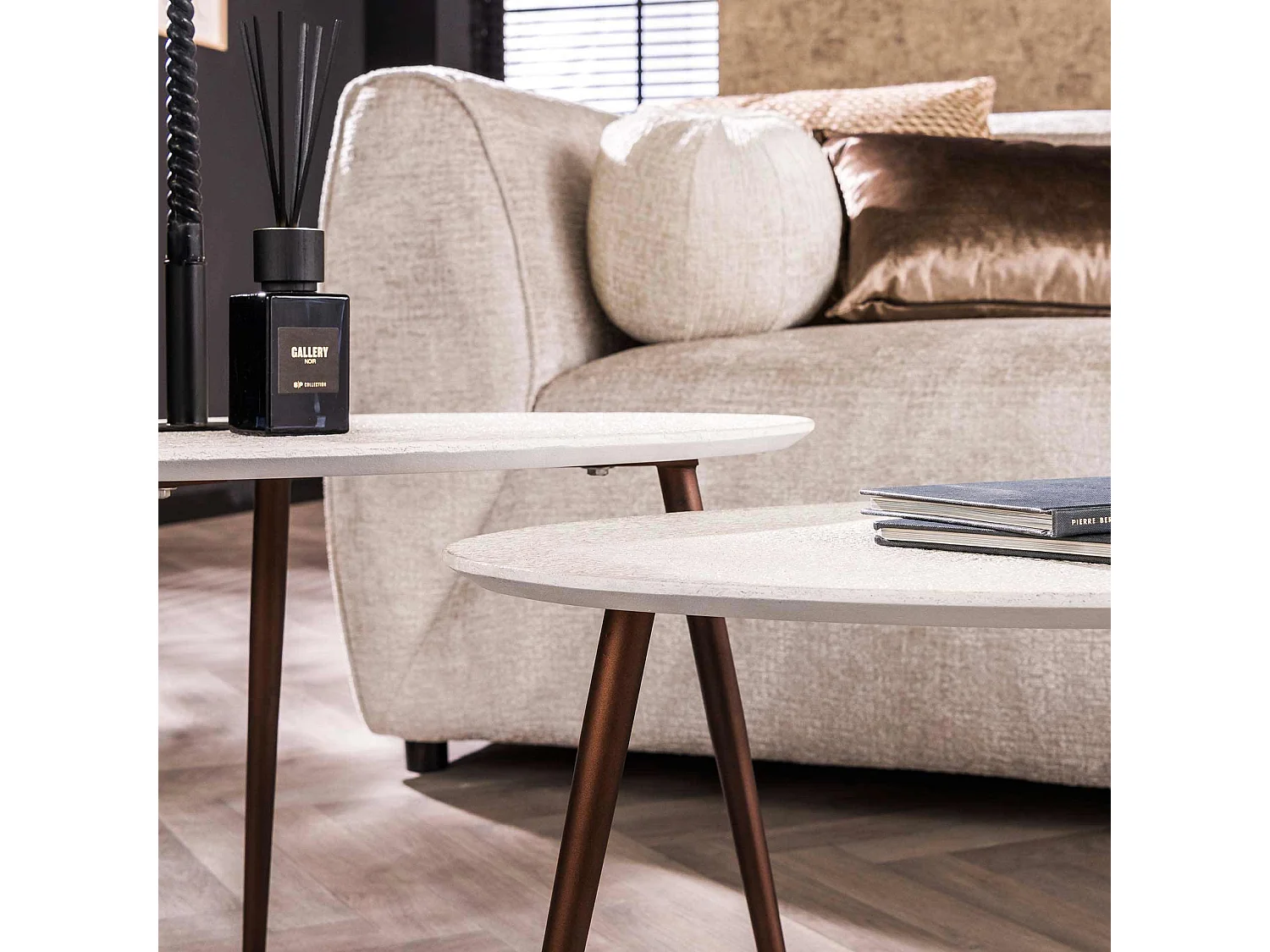 Table basse en pierre et composite de marbre - Lot de 2