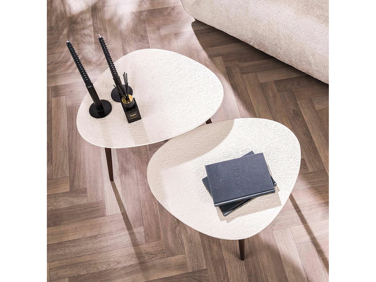 Table basse en pierre et composite de marbre - Lot de 2