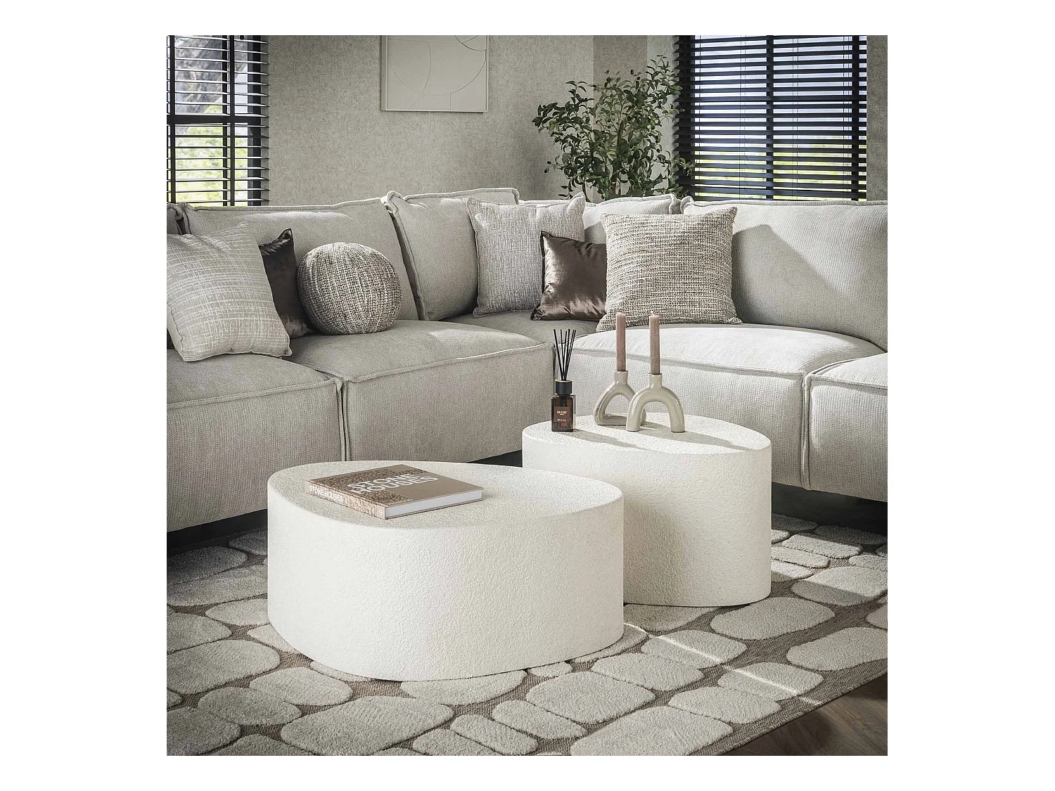 Mesa de centro de piedra y mármol compuesto - Juego de 2