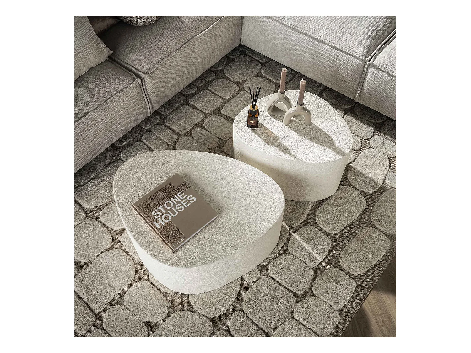 Table basse en pierre et composite de marbre - Lot de 2