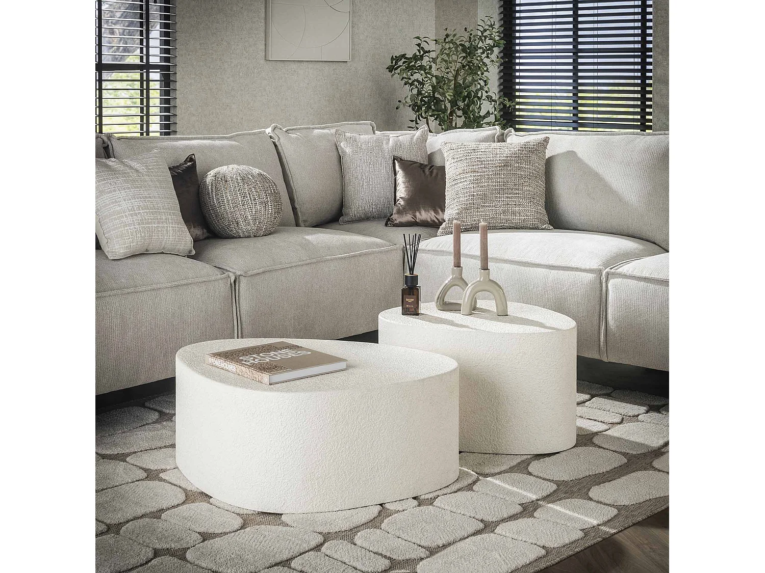 Table basse en pierre et composite de marbre - Lot de 2