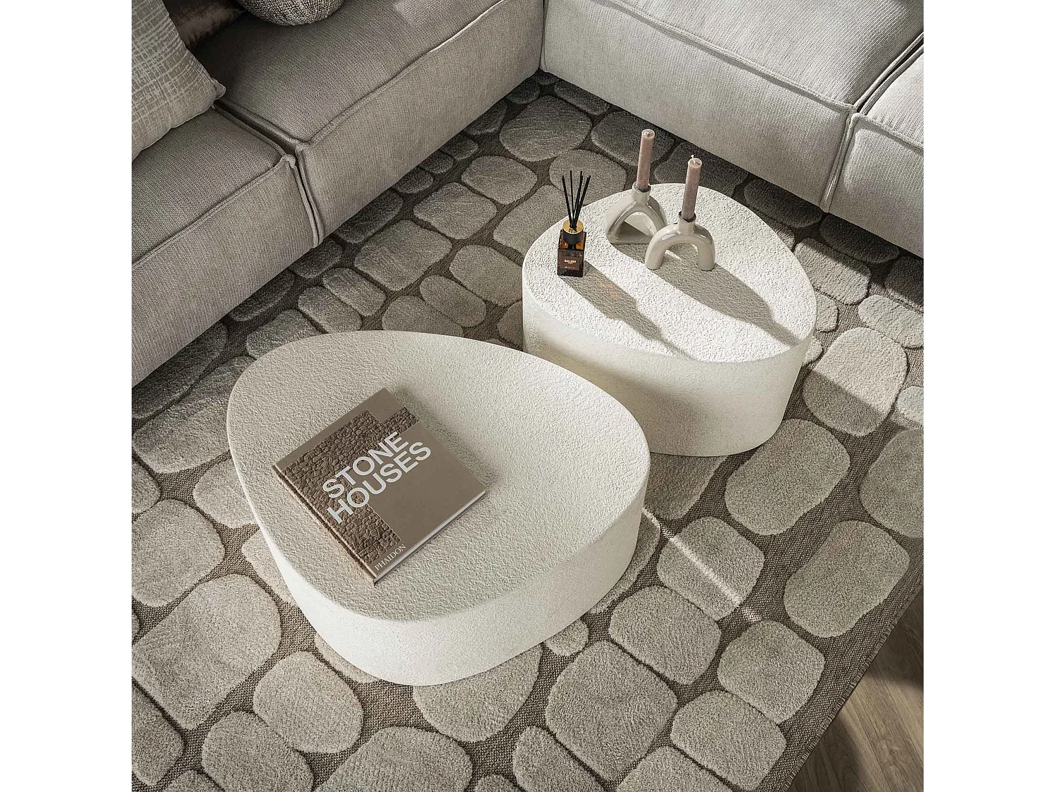 Table basse en pierre et composite de marbre - Lot de 2