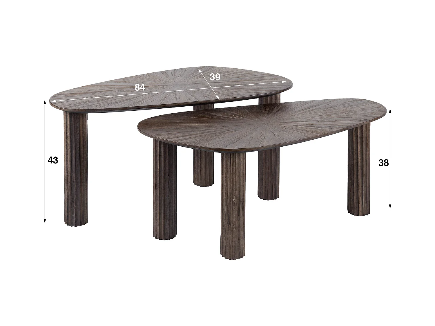 Table basse d'angle Maya Teak - Teck Brun Rouille - Lot de 2