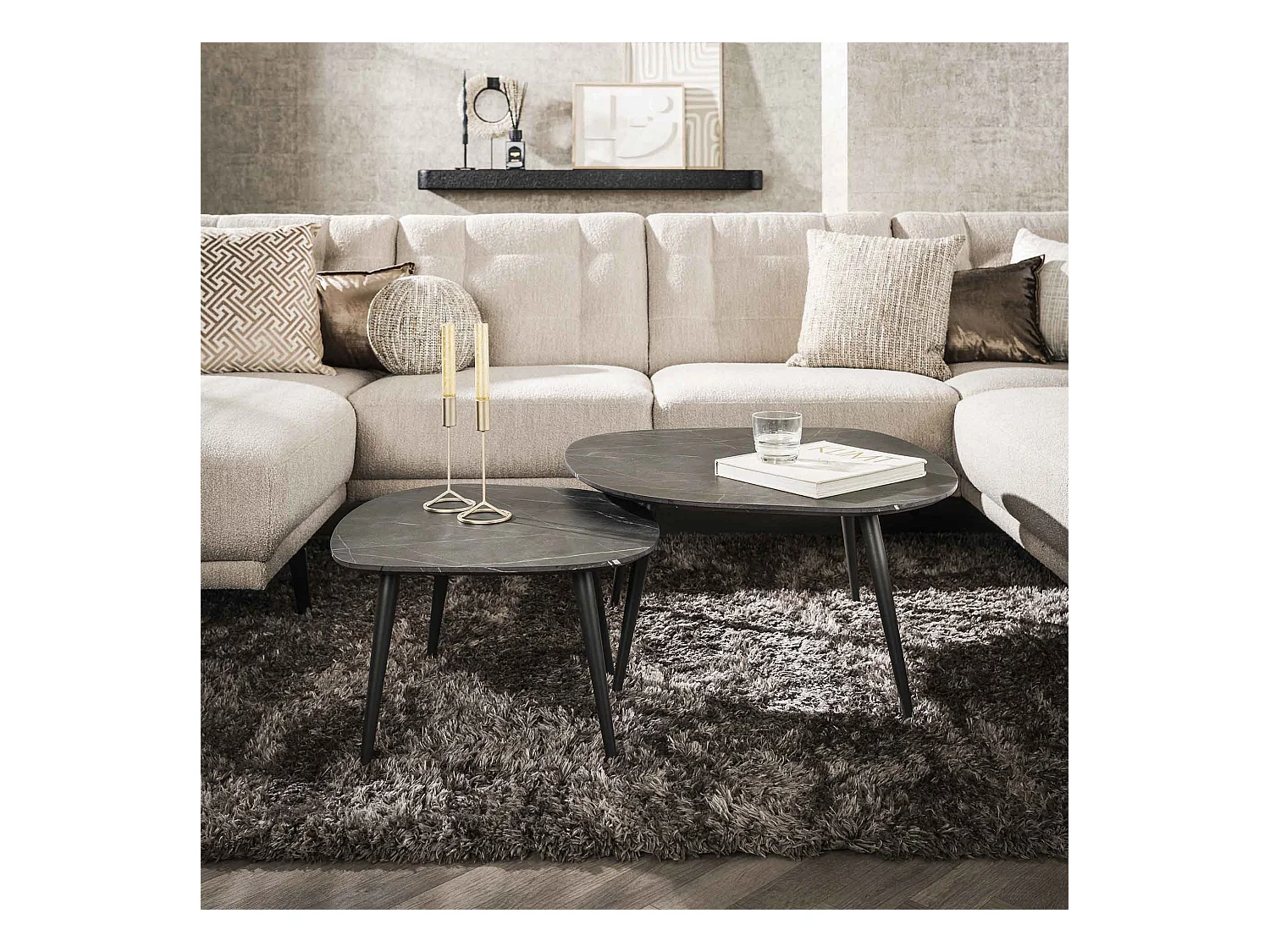 Table basse Rock Organic - 3D Noir Marron - Lot de 2