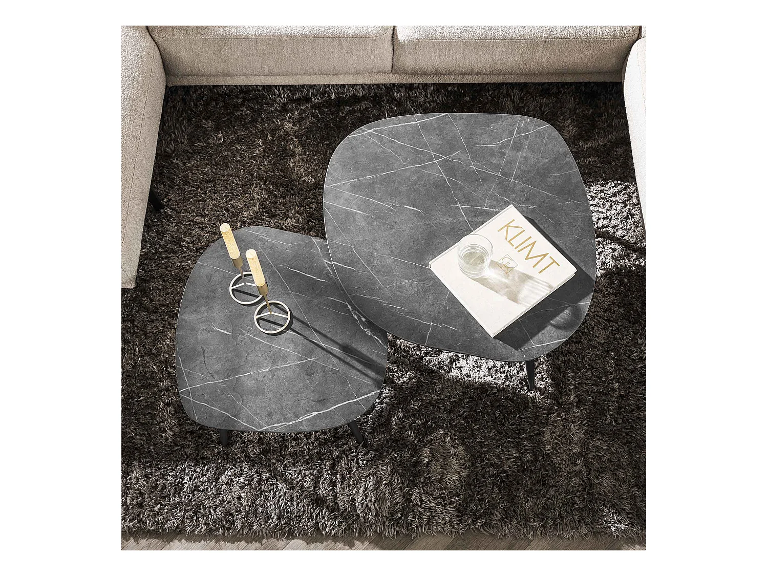 Table basse Rock Organic - 3D Noir Marron - Lot de 2