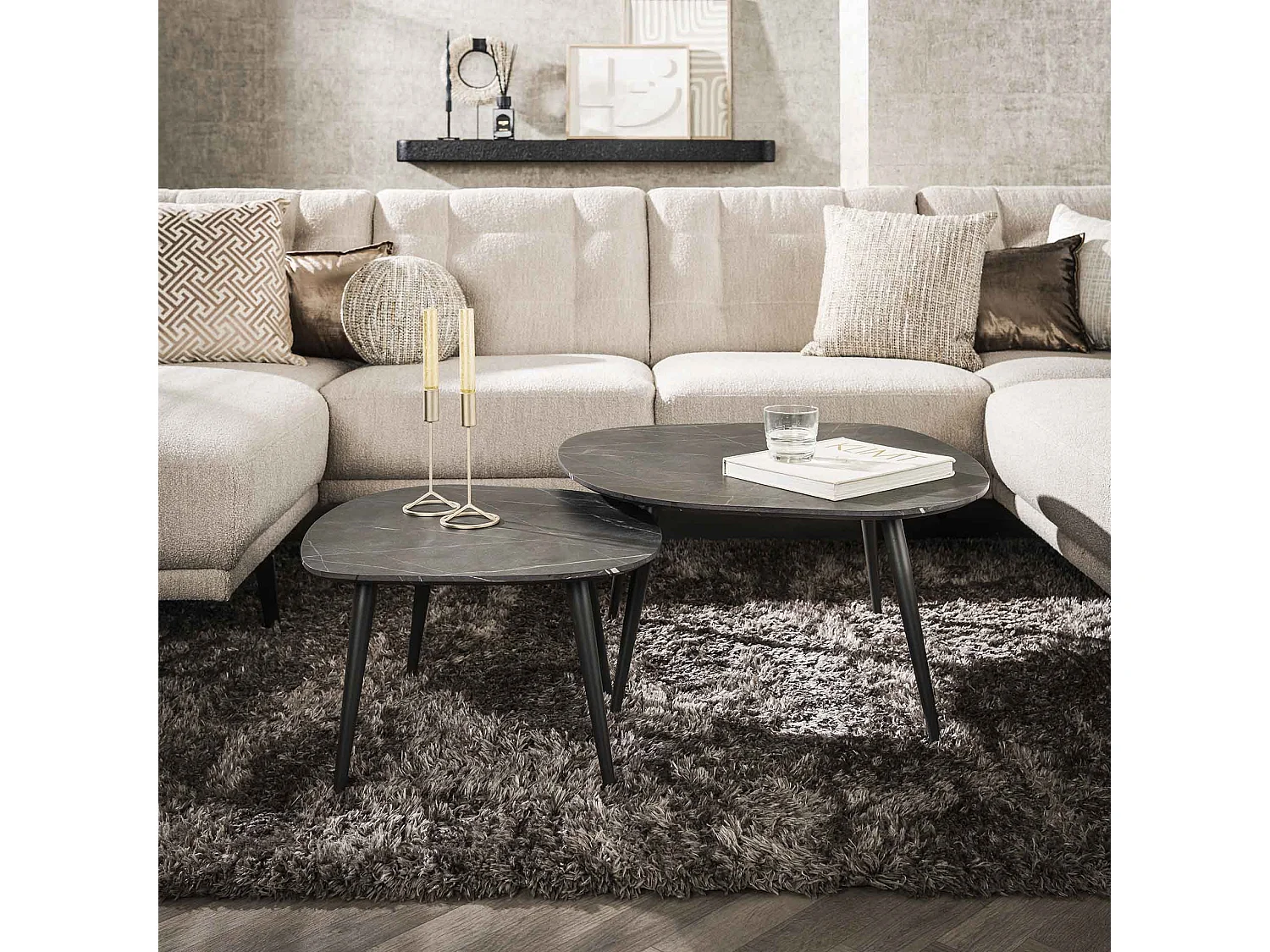 Table basse Rock Organic - 3D Noir Marron - Lot de 2