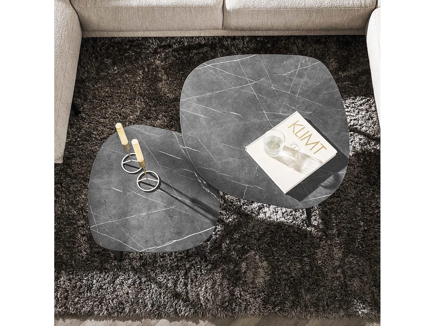 Table basse Rock Organic - 3D Noir Marron - Lot de 2