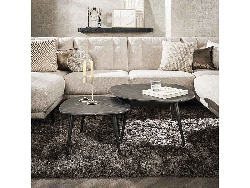 Table basse Rock Organic - 3D Noir Marron - Lot de 2