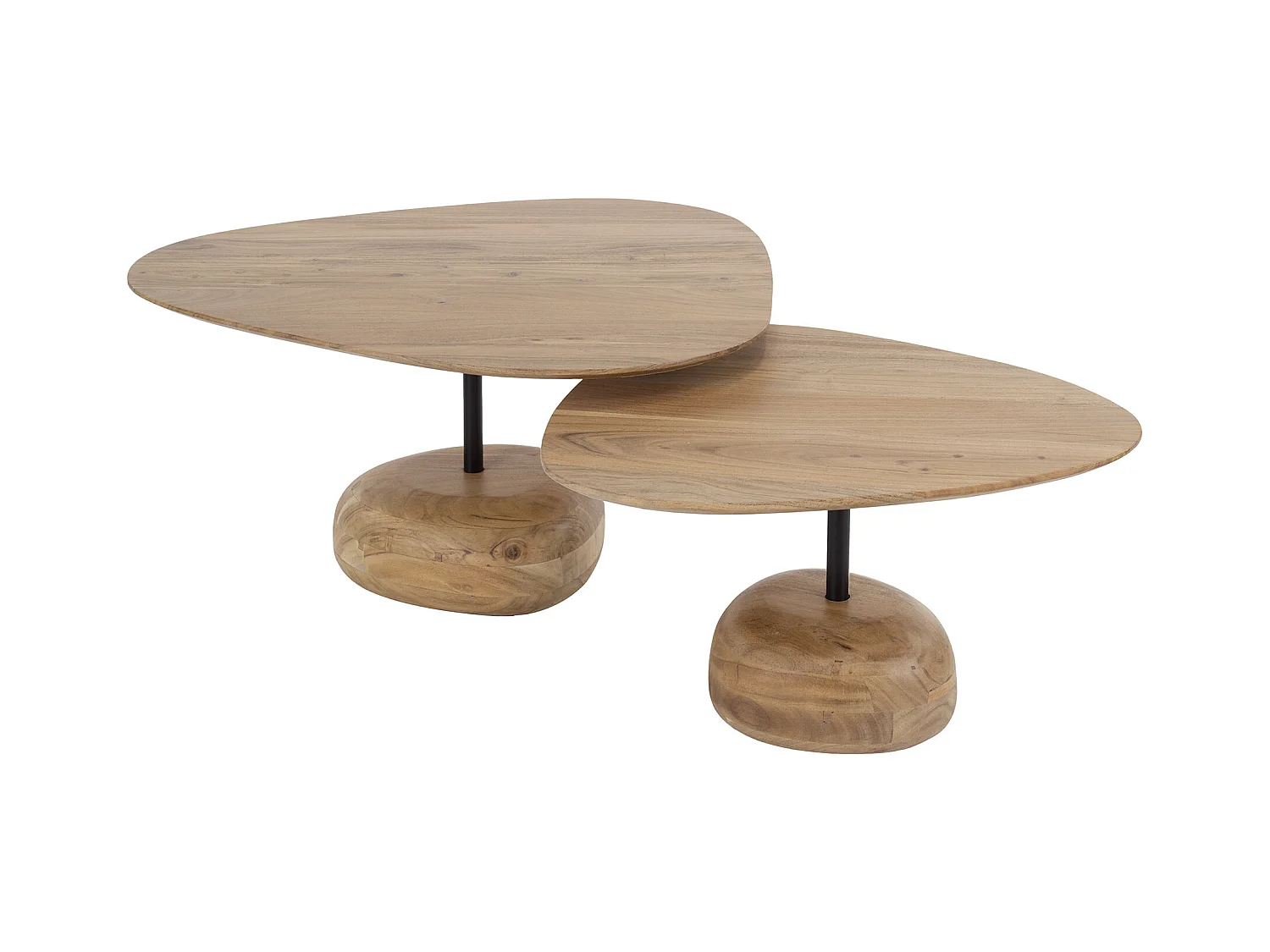 Ensemble de 2 tables basses à plateau triangulaire en acacia massif naturel