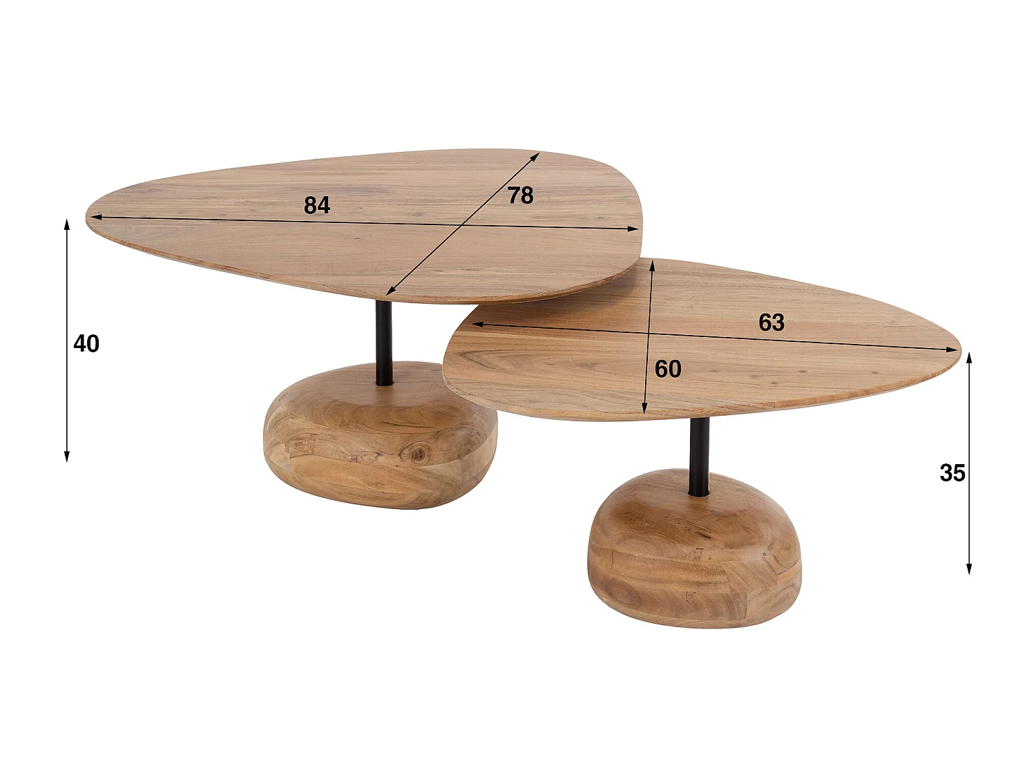 Ensemble de 2 tables basses à plateau triangulaire en acacia massif naturel