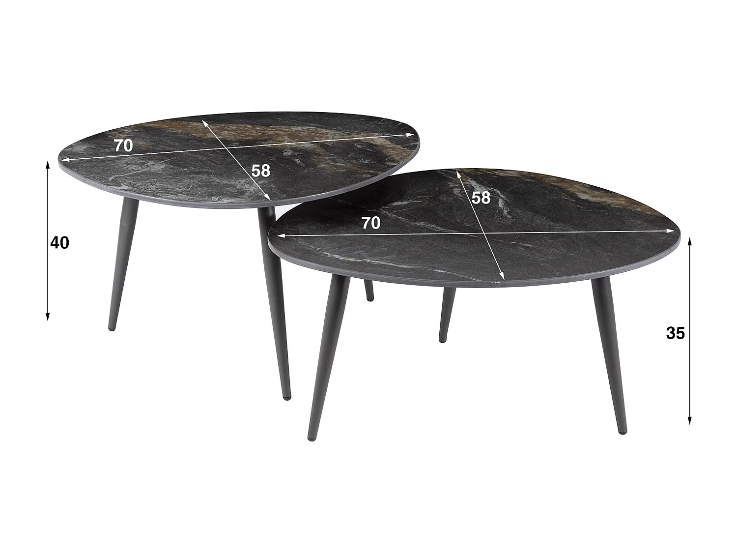 Ensemble de 2 tables basses Organic Fossil - Céramique noire
