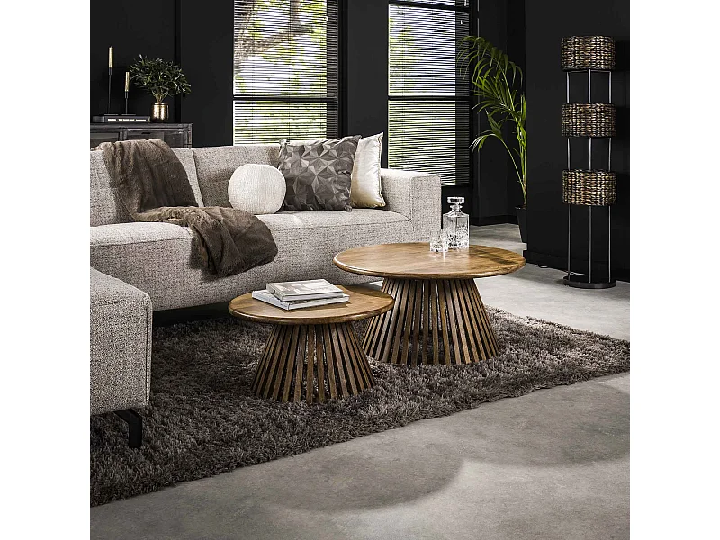 Table basse Tweak - Manguier massif - Couleur sable - Lot de 2