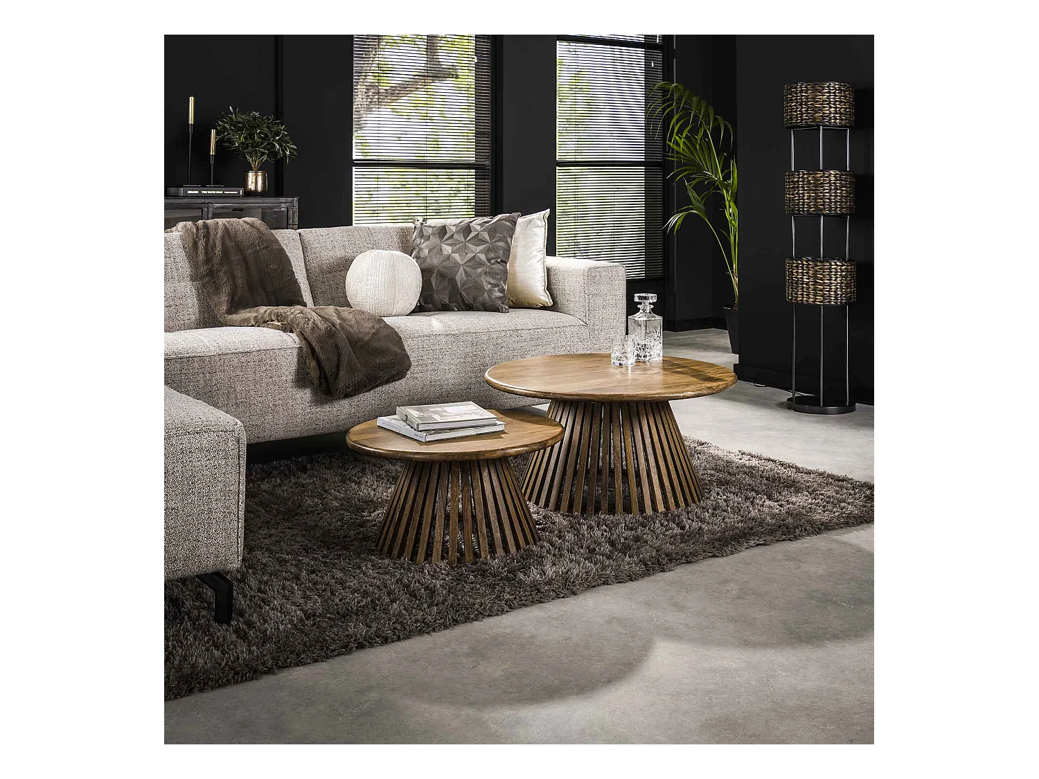 Table basse Tweak - Manguier massif - Couleur sable - Lot de 2