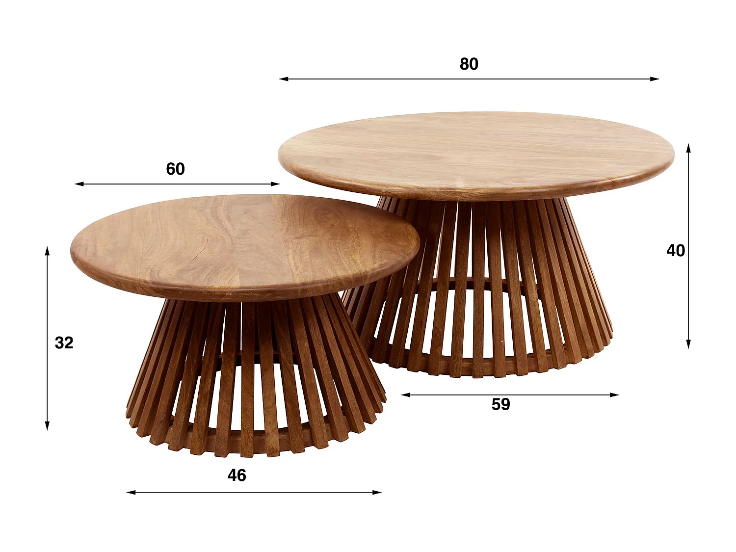 Salontafel Tweak - Massief Mango - Zandkleur - Set van 2