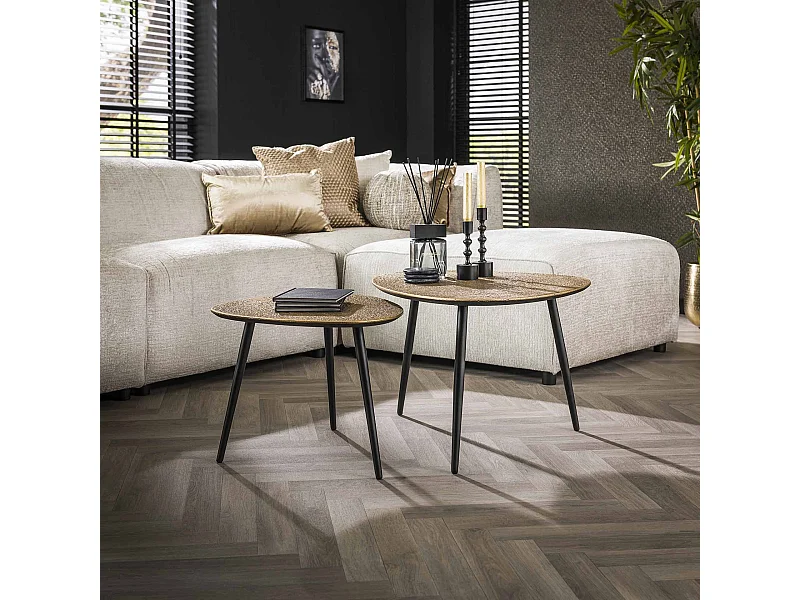 Couchtisch-Set 2 Dreieckig Metallisch - 59x80x43cm - Bronze Antik