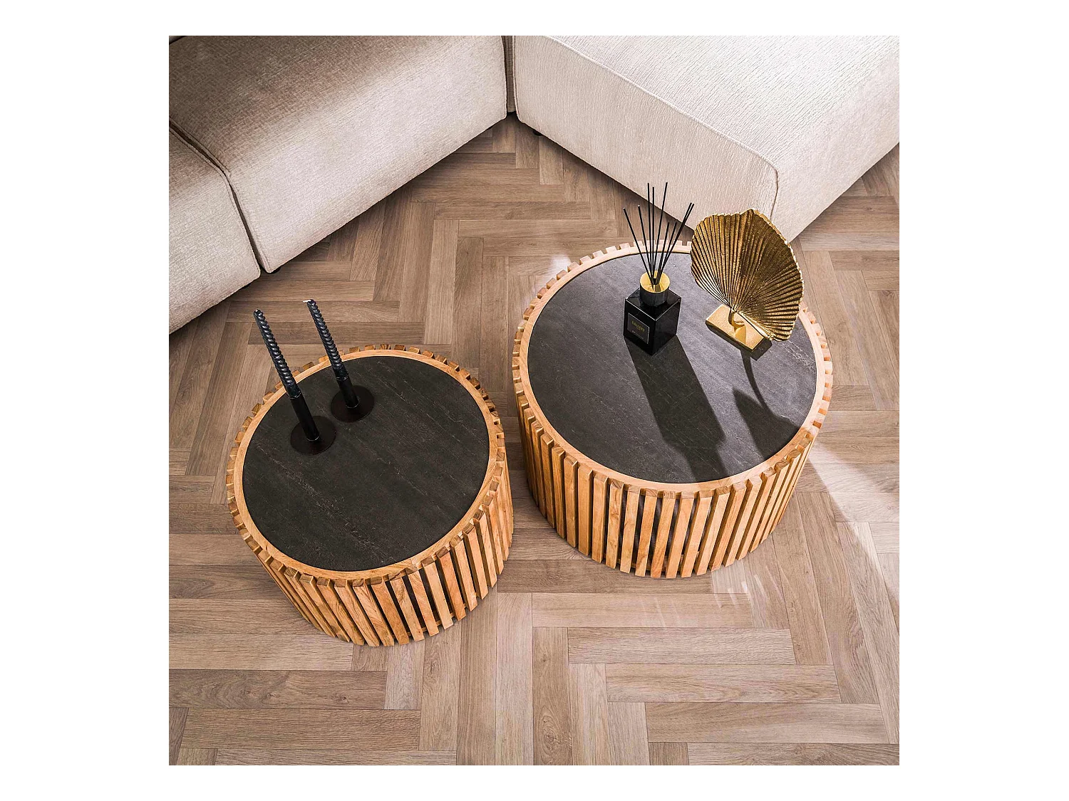 Table basse ronde en ardoise - Lot de 2