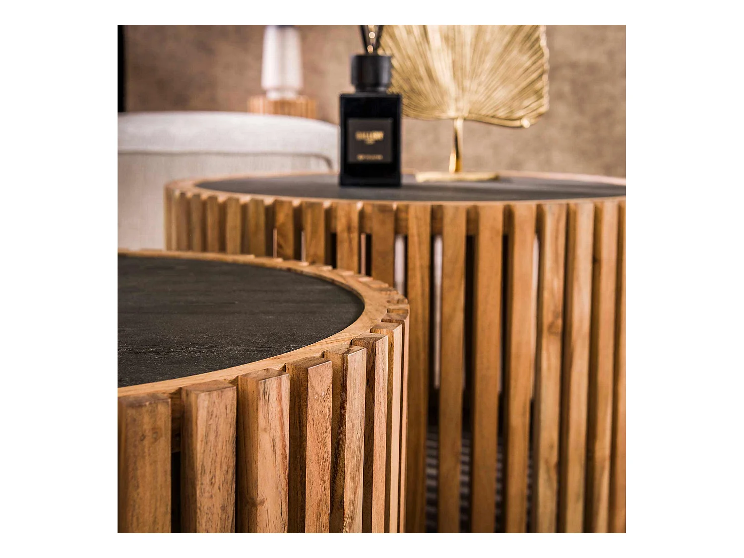 Table basse ronde en ardoise - Lot de 2